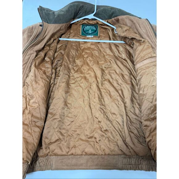 Rare Vintage Green Fields Men’s Leather Bomber Jacket Size L Lined Tan Brown - Picture 10 of 14